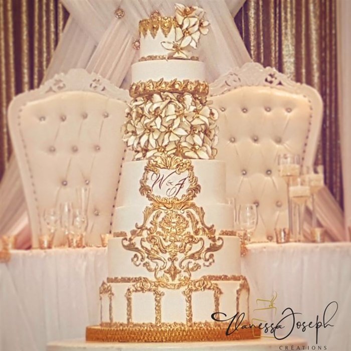 Baroque royal white and gold wedding cake